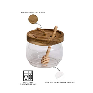 Modern Honey Jar Pot with Wood Lid and Dipper - 9 Oz