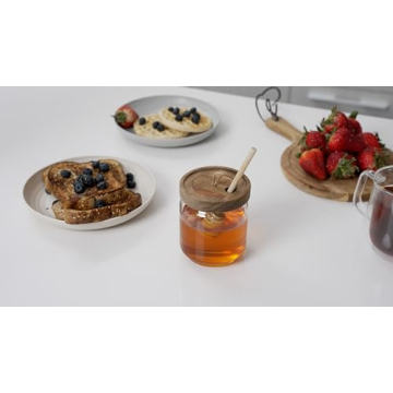Modern Honey Jar Pot with Wood Lid and Dipper - 9 Oz