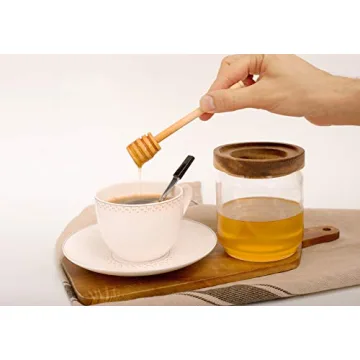 Modern Honey Jar Pot with Wood Lid and Dipper - 9 Oz