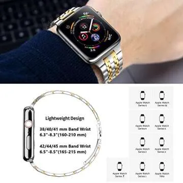 MioHHR Compatible with Apple Watch band 38mm 40mm, Solid Stainless Steel Metal Strap for iWatch Series 6 5 4 3 2 1 SE (Silver/Gold,38/40 mm)