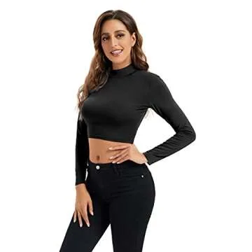 Cropped Long Sleeve Turtleneck for Women - Black Cosplay Top