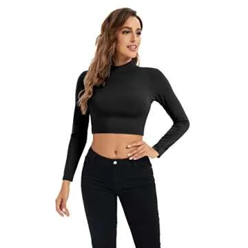 Cropped Long Sleeve Turtleneck for Women - Black Cosplay Top