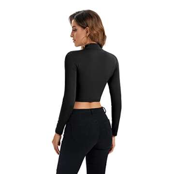 Cropped Long Sleeve Turtleneck for Women - Black Cosplay Top