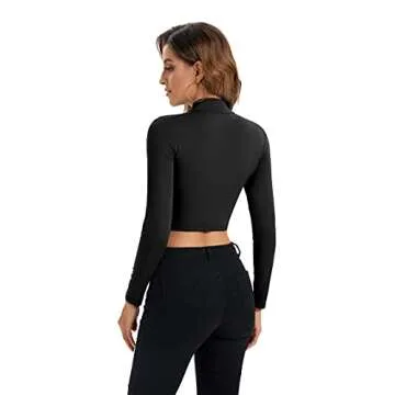 Cropped Long Sleeve Turtleneck for Women - Black Cosplay Top