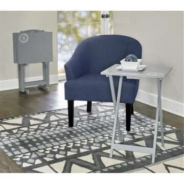 Riverbay Furniture 5 Piece Set Compass Print Wood Folding TV Tray Table Stand in Gray, 4 Tray Tables & 1 Stand