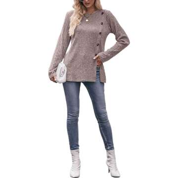 Fawjsais Sweaters for Women Trendy Tops Dressy Casual Long Sleeve Tops Tunic Lightweight Sweaters Fall Cashmere Sweaters Oatmeal XXL