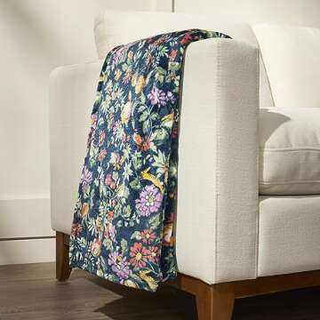 Vera Bradley Plush Fleece Travel Blanket with Trolley Sleeve, Fresh-Cut Floral Critters
