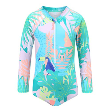 Stylish UPF 50+ Long Sleeve Zipper Swimsuits for Girls - Sun Protection & Comfort