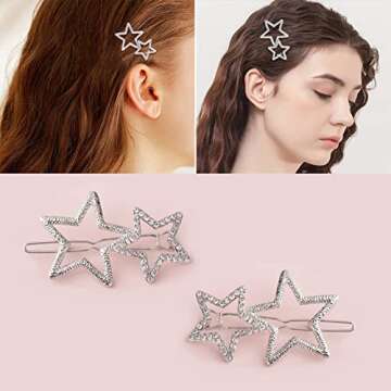 Elegant Rhinestone Star Hair Clips for Women and Girls