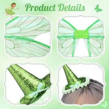WinnerWhy 2 Pcs Fairy Costume Green Fairy Wings Headband Set Women Girls Dress up Angel Cosplay for ...