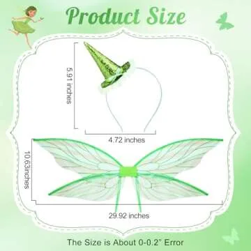WinnerWhy 2 Pcs Fairy Costume Green Fairy Wings Headband Set Women Girls Dress up Angel Cosplay for Halloween Accessory