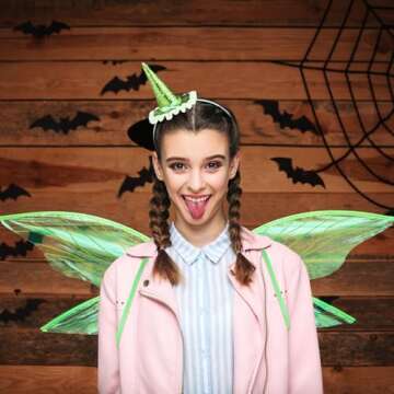 WinnerWhy 2 Pcs Fairy Costume Green Fairy Wings Headband Set Women Girls Dress up Angel Cosplay for Halloween Accessory