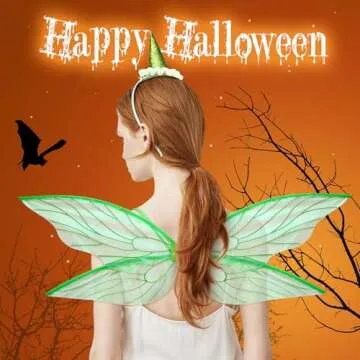 WinnerWhy 2 Pcs Fairy Costume Green Fairy Wings Headband Set Women Girls Dress up Angel Cosplay for Halloween Accessory