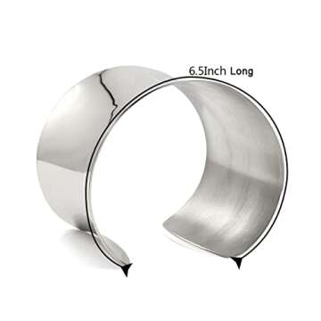 COUYA Silver Wide Grooved Cuff Bangle Women Girls Stainless Steel Shiny Punk Bracelet