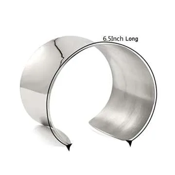 COUYA Silver Wide Grooved Cuff Bangle Women Girls Stainless Steel Shiny Punk Bracelet