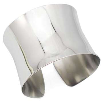 COUYA Silver Wide Grooved Cuff Bangle Women Girls Stainless Steel Shiny Punk Bracelet