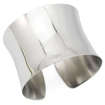 COUYA Silver Wide Grooved Cuff Bangle Women Girls Stainless Steel Shiny Punk Bracelet