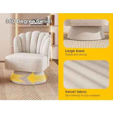 Dewhut Velvet 360 Degree Swivel Accent Chair for Small Spaces