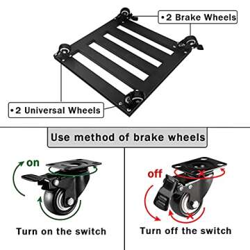 JzNova 14" Heavy Duty Metal Plant Stand with Wheels, Square Iron Plant Caddy on Wheels - Outdoor Flower Pot Rack on Rollers - Indoor Dolly Holder Rolling Tray Coaster, Fully Assembled, Black