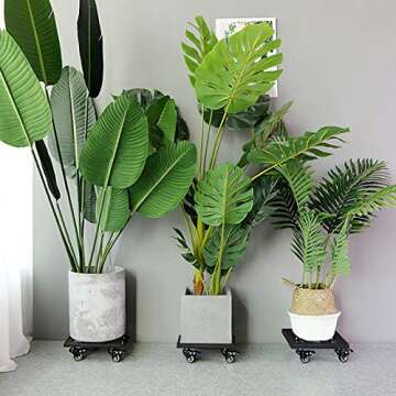 JzNova 14" Heavy Duty Metal Plant Stand with Wheels, Square Iron Plant Caddy on Wheels - Outdoor Flower Pot Rack on Rollers - Indoor Dolly Holder Rolling Tray Coaster, Fully Assembled, Black