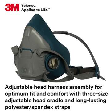 3M Rugged Comfort Half Facepiece Reusable Respirator 6503, NIOSH, Cool Flow Valve Helps Reduce Heat and Moisture, Silicone Faceseal Provides a Firm Seal, Welding, Sanding, Cleaning, Grinding, Large