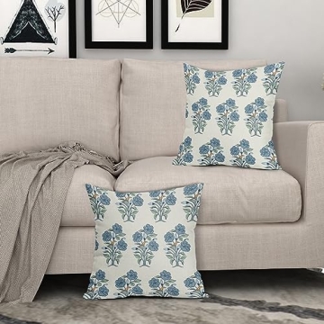 Blue Floral Pillow Covers for Stylish Home Decor
