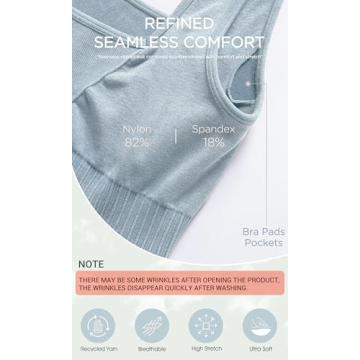 ODODOS Seamless Square Neck Sports Bra for Women Ribbed Crop Tank Casual Low Back Cropped Tops, Stone Washing Coast line, X-Small/Small