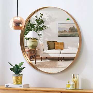 NeuType 28 inch Round Mirror Circle Mirrors , Gold , Wall Mounted Deep Set Aluminum Alloy Frame for Bathroom, Living Room, Bedroom