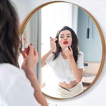 NeuType 28 inch Round Mirror Circle Mirrors , Gold , Wall Mounted Deep Set Aluminum Alloy Frame for Bathroom, Living Room, Bedroom