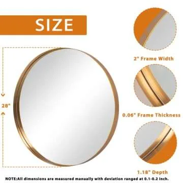 NeuType 28 inch Round Mirror Circle Mirrors , Gold , Wall Mounted Deep Set Aluminum Alloy Frame for Bathroom, Living Room, Bedroom