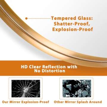 NeuType 28 inch Round Mirror Circle Mirrors , Gold , Wall Mounted Deep Set Aluminum Alloy Frame for Bathroom, Living Room, Bedroom