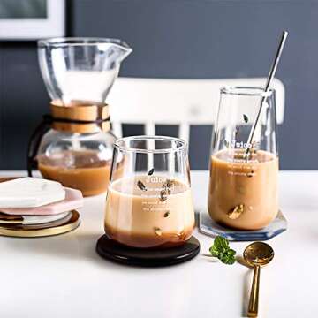 Coasters for Drinks, TUTUWEN Ceramic Adiabatic Stone Drink Coaster(6 Pcs) Marble Pattern Gold-Plated with Non-Slip Cork Base [Non-Absorbent], Elegant Kitchen House Decor and Housewarming Xmas Gift