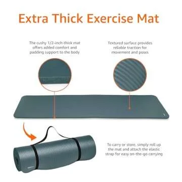 Amazon Basics Extra Thick Exercise Yoga Gym Floor Mat with Carrying Strap, Cyan, 74 x 24 x .5 Inches