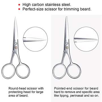 TecUnite 4 Pieces Mustache Scissors Grooming Kit for Men - Quality Beard Essentials