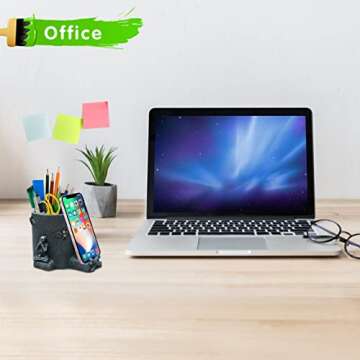 Idefair Goth Skeleton Pen Pencil Holder with Phone Stand Cute Black Sugar Skull Home Office Decor Desk Organizers Gothic Makeup Brush Storage Decorations Accessories Cool Christmas Gifts for Dad Men