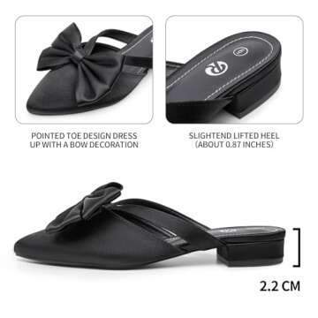 Rekayla Black Mules for Woman Pointed Toe Black Flats Bow Knot Closed Toe Womens Mules Comfortable W...