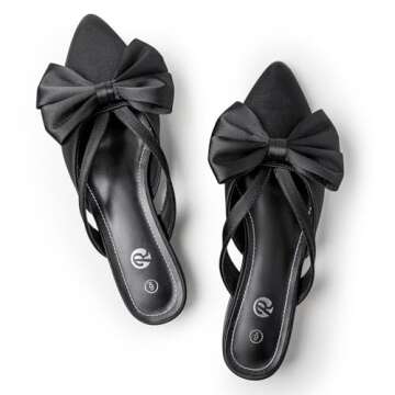 Rekayla Black Mules for Woman Pointed Toe Black Flats Bow Knot Closed Toe Womens Mules Comfortable Women Dress Shoes Silky Mule Low Heels Slip on Backless Loafer for Casual Work Office Summer Size 7