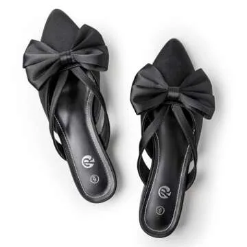 Rekayla Black Mules for Woman Pointed Toe Black Flats Bow Knot Closed Toe Womens Mules Comfortable Women Dress Shoes Silky Mule Low Heels Slip on Backless Loafer for Casual Work Office Summer Size 7