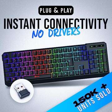 KLIM Chroma Wireless Gaming Keyboard RGB - Backlit Wireless Keyboard - Long-Lasting Rechargeable Bat...