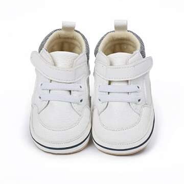 E-FAK Baby Shoes Boys Girls Infant Sneakers Non-Slip Rubber Sole Toddler Crib First Walker Shoes(08 White, 12-18 Months Infant)