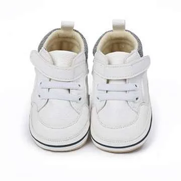 E-FAK Baby Shoes Boys Girls Infant Sneakers Non-Slip Rubber Sole Toddler Crib First Walker Shoes(08 White, 12-18 Months Infant)