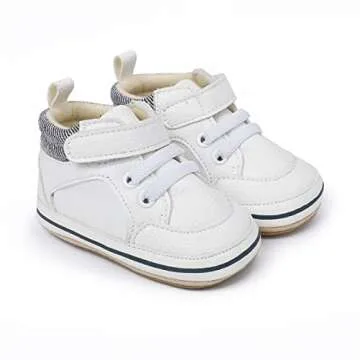E-FAK Baby Shoes Boys Girls Infant Sneakers Non-Slip Rubber Sole Toddler Crib First Walker Shoes(08 White, 12-18 Months Infant)