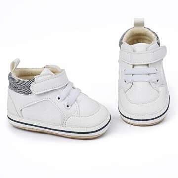 E-FAK Baby Shoes Boys Girls Infant Sneakers Non-Slip Rubber Sole Toddler Crib First Walker Shoes(08 White, 12-18 Months Infant)