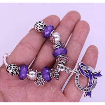 Fibromyalgia Awareness Luxury Charm Bracelet in Gift Box Purple Sterling Silver Plated