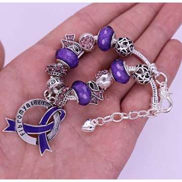 Fibromyalgia Awareness Luxury Charm Bracelet in Gift Box Purple Sterling Silver Plated