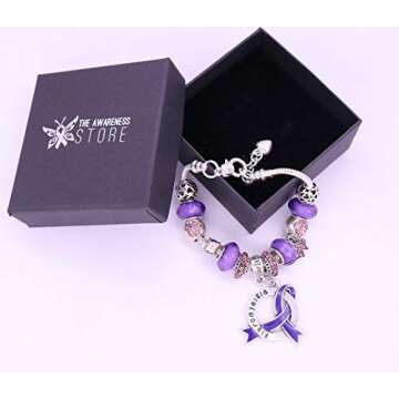 Fibromyalgia Awareness Luxury Charm Bracelet in Gift Box Purple Sterling Silver Plated