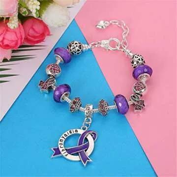 Fibromyalgia Awareness Luxury Charm Bracelet in Gift Box Purple Sterling Silver Plated
