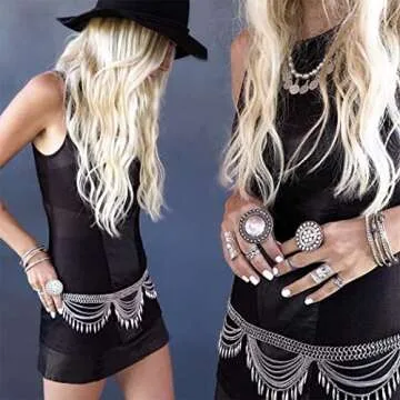 Fashion Bikini Waist Chain Beach Belly Body Chains Waist Chain Body Accessory for Women (Silver)