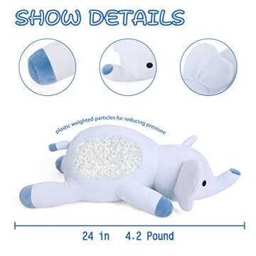 24" 4.2lbs Elephant Weighted Stuffed Animals,Cute Cuddle Plushie Toy Weighted Elephant Plush Throw P...