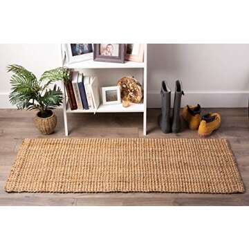 J & M Home Fashions Eco-Friendly Sturdy Rolled Natural Indoor/Outdoor Jute Rug, 22x60", 1-Piece, Natural